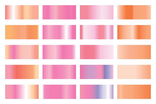 Metalic gradient collection with shiny colorful hologram. Holographic foil texture, gold rose, blue and golden gradation. Vector set for frame, ribbon, border, other design.