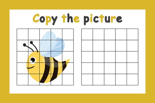 Copy the picture. Educational game for children. Cute bee, wasp. Drawing activity for kids. Colorful vector illustration.