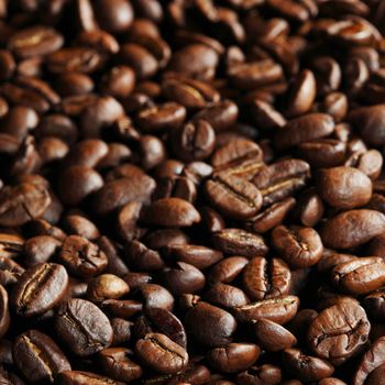 Fresh roasted coffee beans close up background