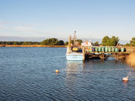 Boat dock, port of Prerow, Western Pomerania Lagoon Area National Park.  Mecklenburg-Western Pomerania, Germany