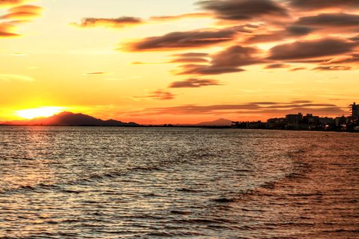 Colorful and Beautiful sky and sea at Sunset in Santa Pola, a small fishing village in southern Spain