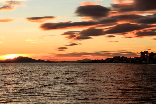 Colorful and Beautiful sky and sea at Sunset in Santa Pola, a small fishing village in southern Spain