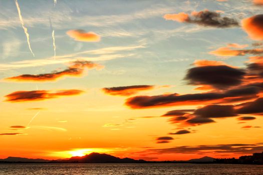 Colorful and Beautiful sky and sea at Sunset in Santa Pola, a small fishing village in southern Spain