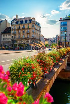 View on bridge of Strasbourg in bright sunny day