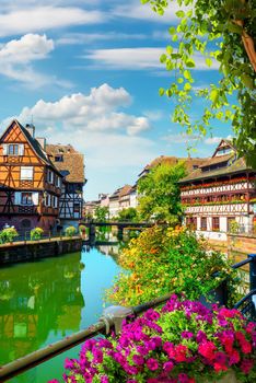 Picturesque district Petite France in Strasbourg, houses on river