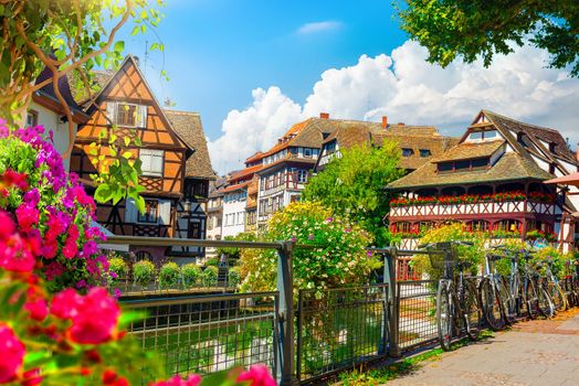 Picturesque district Petite France in Strasbourg, houses on river