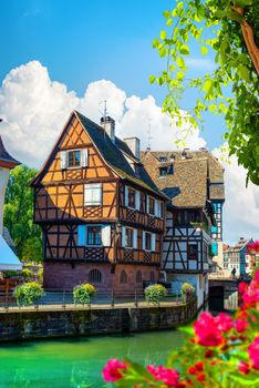 Picturesque district Petite France in Strasbourg, houses on river