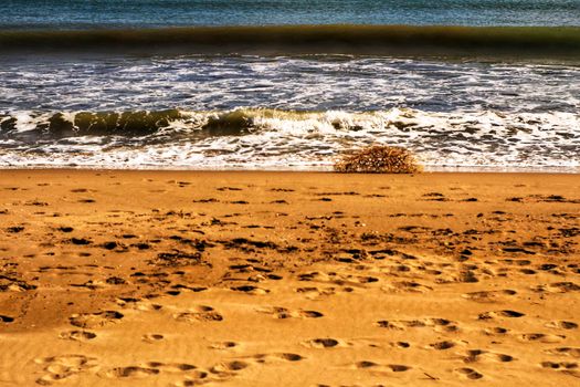 Sunny day on the beach in winter in La Marina, Alicante