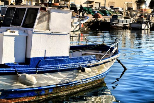 Fishing Boats moored in the port of Santa Pola, Alicante. Spain.