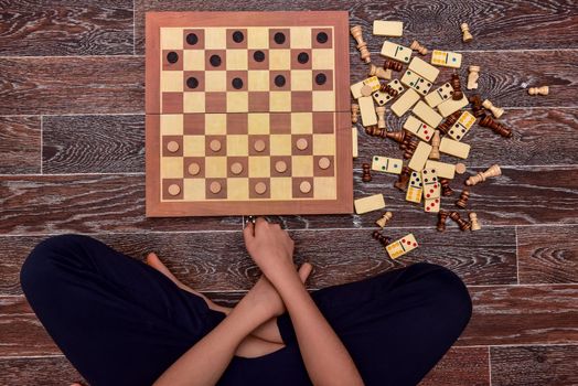 checkers chess dominoes and backgammon games at home with your family. set of board games.