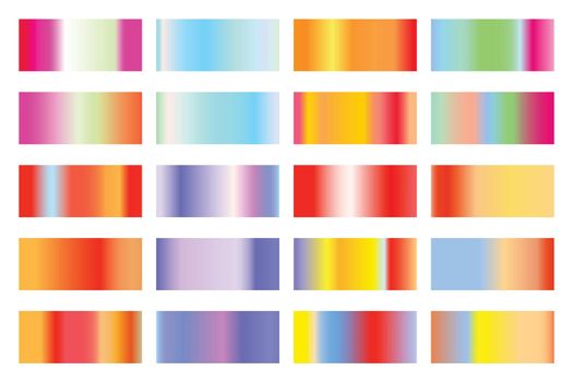 Metalic gradient collection with shiny colorful hologram. Holographic foil texture, gold rose, blue and golden gradation. Vector set for frame, ribbon, border, other design.