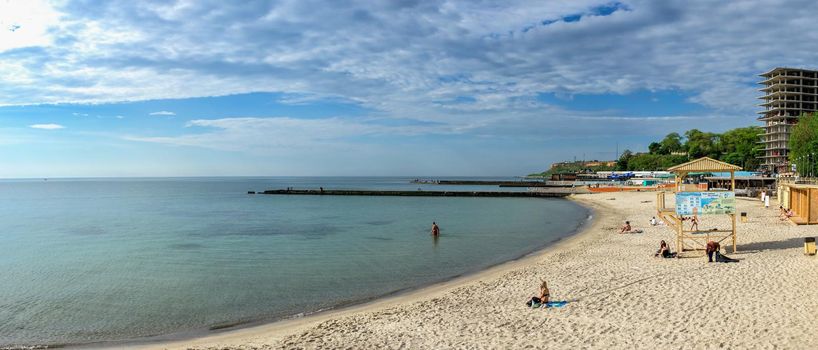 01.06.2021. Public beach Golden Coast in Odessa, Ukraine, on a sunny summer morning