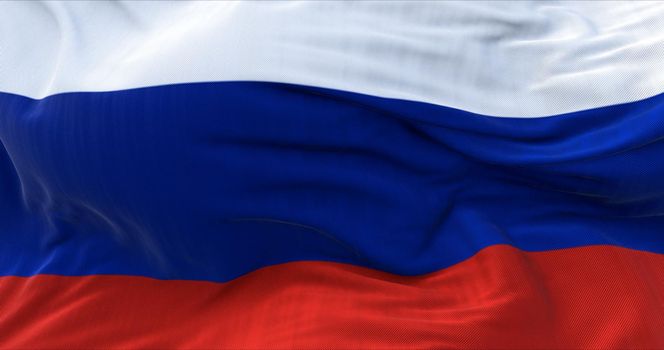 Detail of the national flag of Russia flying in the wind. Russian federation. Government and politics.