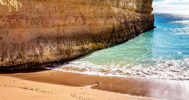 Beach and cliffs of Senhora da rocha, in Lagoa, Algarve, Portugal