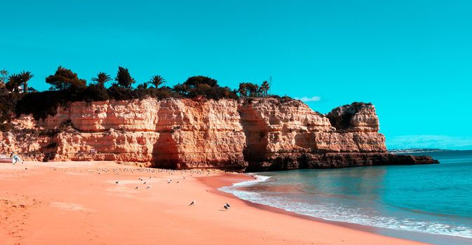 Beach and cliffs of Senhora da rocha, in Lagoa, Algarve, Portugal