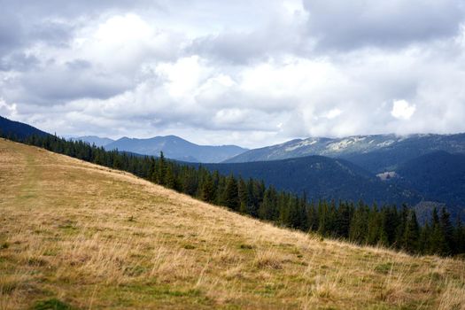 mountain landscape with cloud sky Carpathian Ukraine Beautiful landscape view