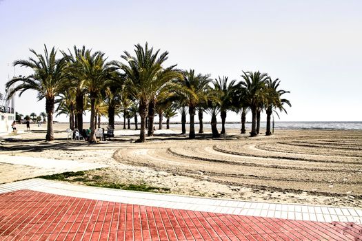 Sunny day on the beach in winter in Santa Pola, Alicante