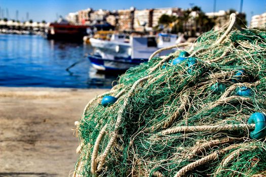 Fishing nets background in the port of Santa Pola, Alicante