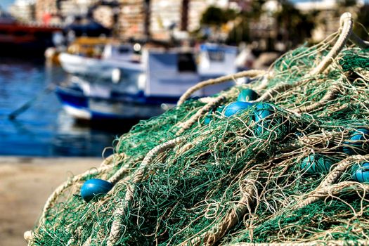 Fishing nets background in the port of Santa Pola, Alicante