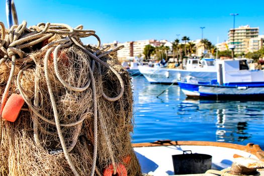 Fishing nets background in the port of Santa Pola, Alicante