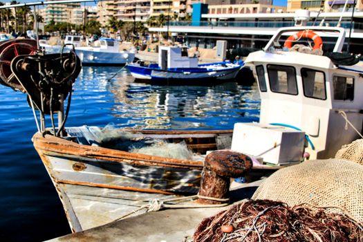 Fishing boats moored in the port of Santa Pola, Alicante
