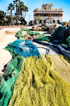 Fishing nets background in the port of Santa Pola, Alicante