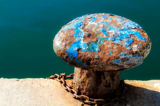 Mooring bollard post at the dock in Santa Pola, Alicante