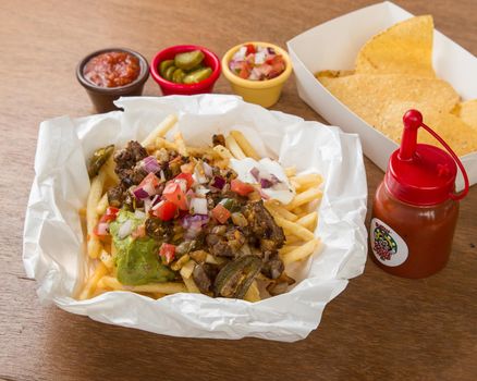 Mix of Mexican food on restaurant table