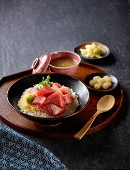 Raw tuna slice or tuna sashimi