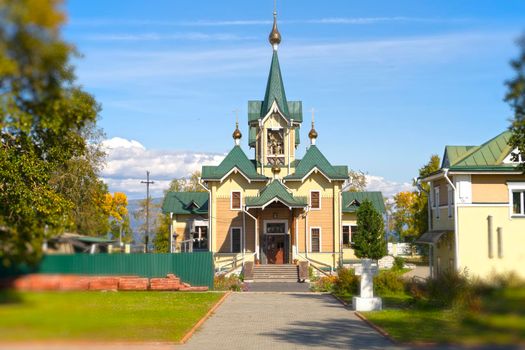 landscape with a view of St. Nicholas church. Slyudyanka, Irkutsk region