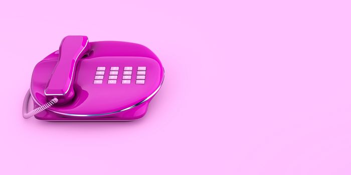 Fixed Phone close-up pink color contacted 3d concept 3d rendering isolated design