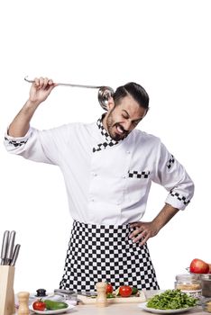 Funny male cook isolated on the white background
