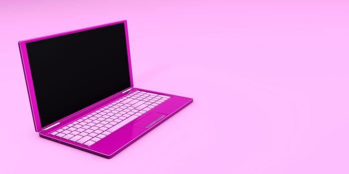 Laptop close-up pink color online 3d concept 3d rendering isolated 