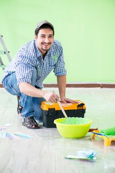 Young man doing home renovation 