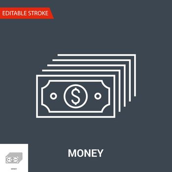 Money Icon. Thin Line Vector Illustration. Adjust stroke weight - Expand to any Size - Easy Change Colour - Editable Stroke