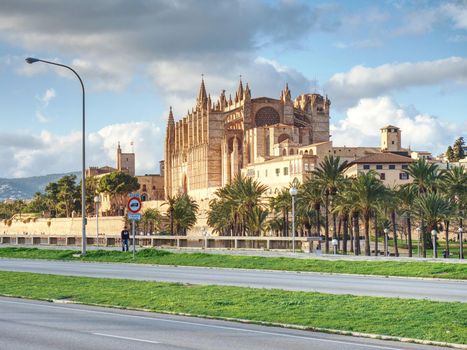 La Seu, the gothic medieval cathedral of Palma de Mallorca, Spain. 26th of January 2020