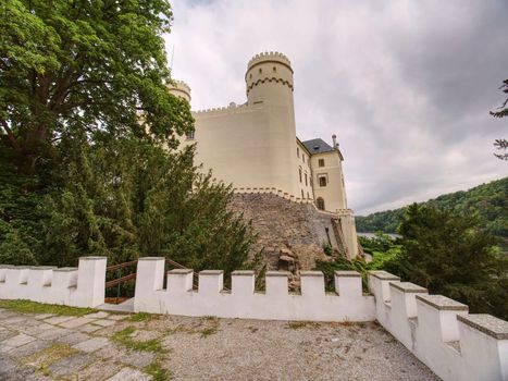 Monumental medieval gothic Orlik castle above Orlik dam on Moldau river, South Bohemia, Czech republic
