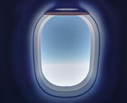 Air travel concept image. Airplane window mock-up