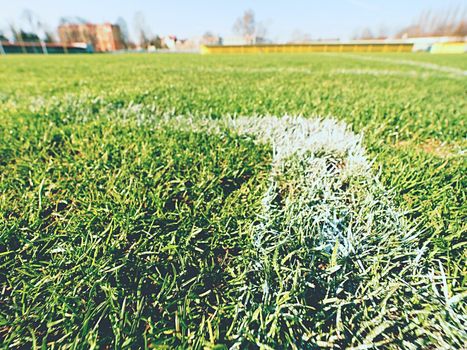 Field corner of outdoor football playground, natural grass turfs