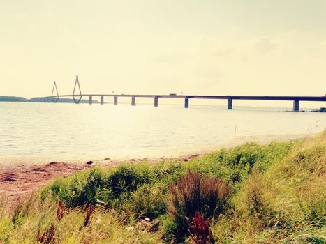 The Faroe Bridge (Danish: Farøbroerne). The two road bridge connect the islands of Falster and Zealand in Denmark, photo taken from Farø island.