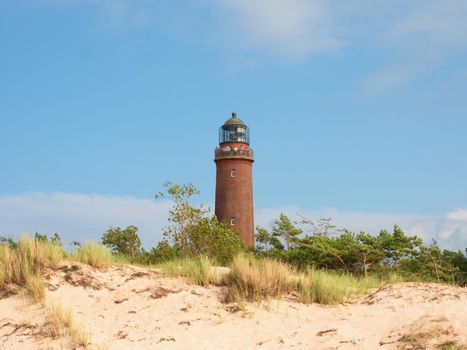 Old lighthouse at the Darsser Ort with Natureum near Prerow, view over dune