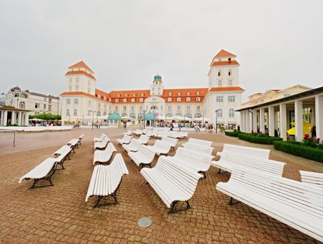 18th of August 2017, Binz, Germany.  Exterior view of the Spa building of Binz on Ruegen island, Germany