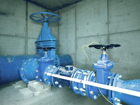 The main City underground water shafts. 500mm large drink water pipeline with gate valve, 250mm armature  branch.  The dring water service. 
