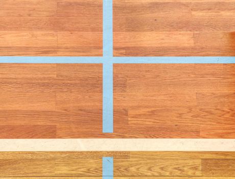 White line in hall playground. Renewal wooden floor. Colour Wooden floor for building materials , horizontal line 