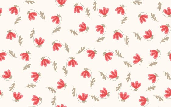 Seamless floral pattern based on traditional folk art ornaments. Colorful flowers on light background. Scandinavian style. Sweden nordic style. Vector illustration. Simple minimalistic pattern.