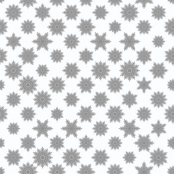 Winter seamless pattern with grey snowflakes on white background. Vector illustration for fabric, textile wallpaper, posters, gift wrapping paper. Christmas vector illustration. Falling snow.