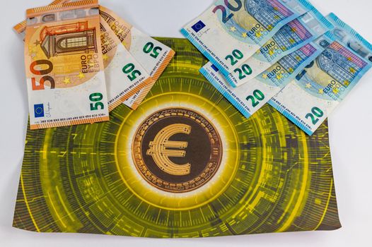 20 and 50 euro banknotes with currency symbol on the table