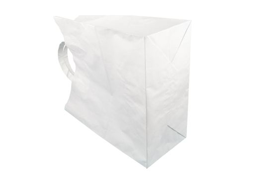 used white paper bag with handles isolated on white background.