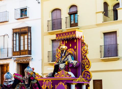 VELEZ-MALAGA, SPAIN - JANUARY 5, 2018 Parade on the occasion of the Epiphany holiday  in Malaga province, holiday day, procession