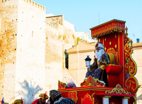 VELEZ-MALAGA, SPAIN - JANUARY 5, 2018 Parade on the occasion of the Epiphany holiday  in Malaga province, holiday day, procession